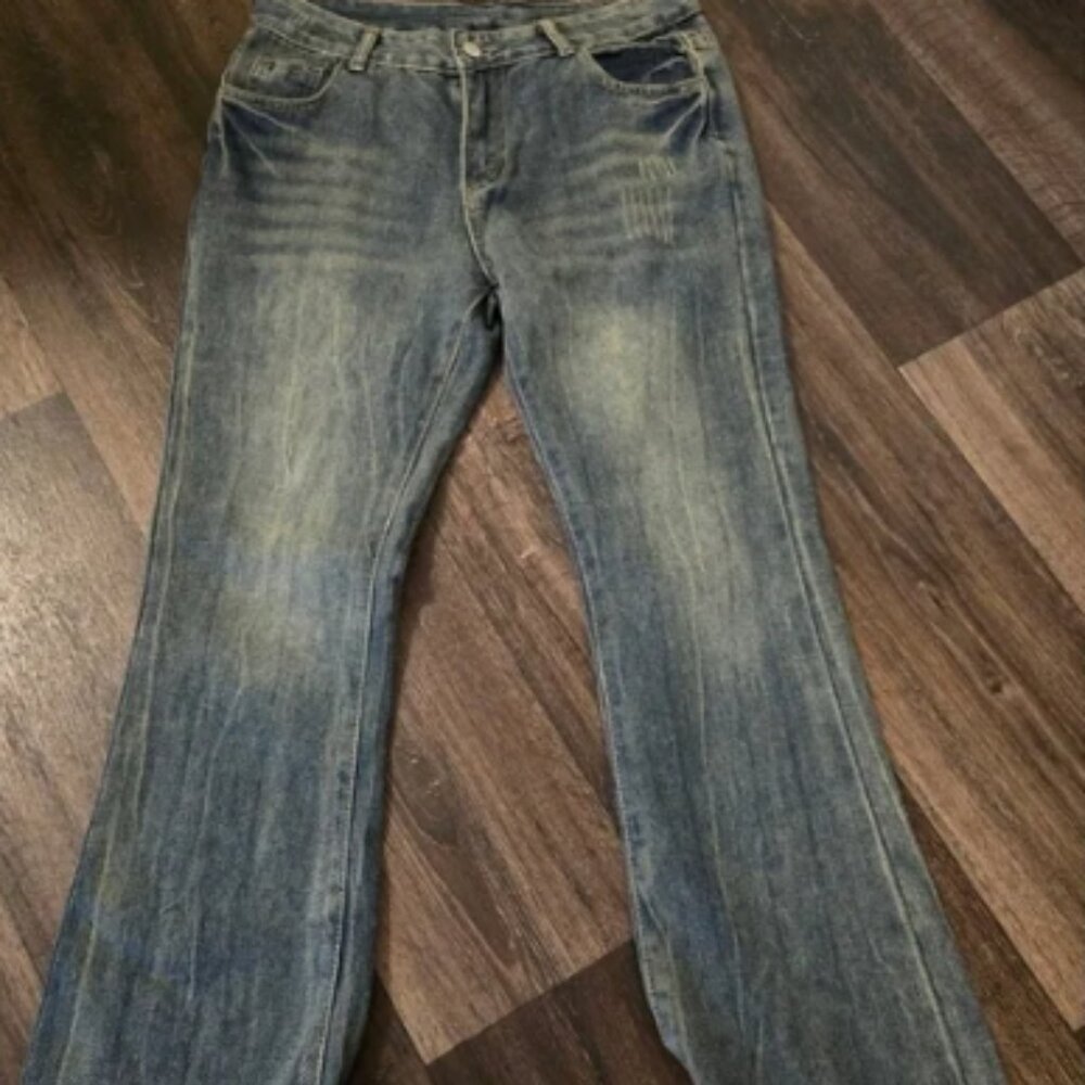 JELLO JELLO SM Gold-detailed Embroidery Washed Jeans